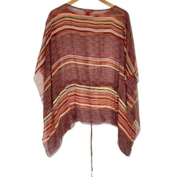 Sundance Silk Sheer Blouse Orange Red Cover Up Boho - Picture 6 of 6